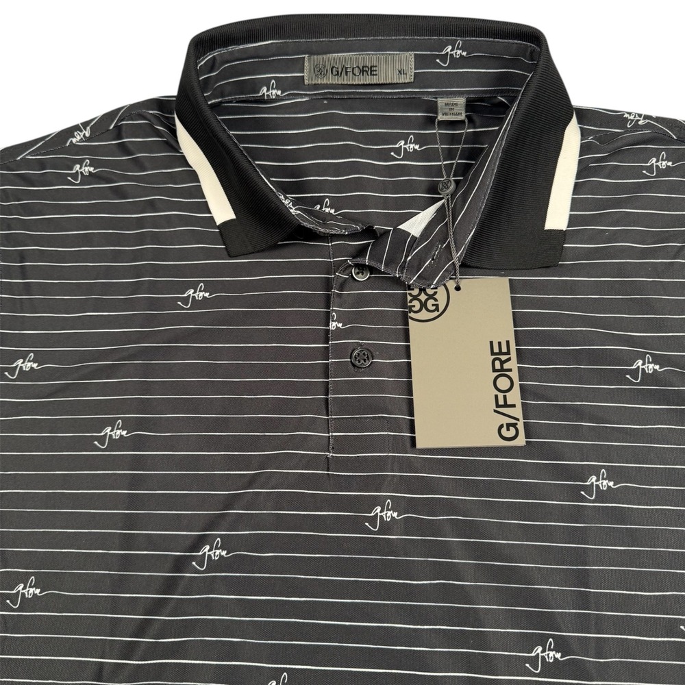 G/FORE Polo Shirt Mens XL Onyx Black Striped Script Logo GMP000022 New